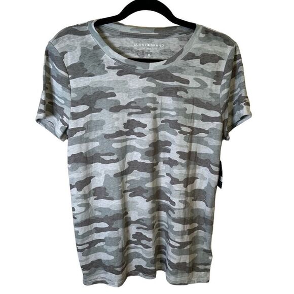 NWT- Lucky Brand- Women’s Camo Crew Neck Essential Brunout Soft Grey Tee, Medium - Picture 2 of 11
